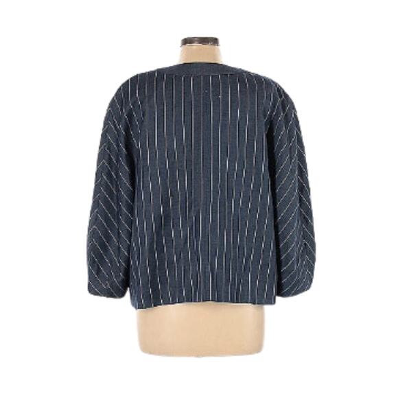 TOMMY HILFIGER Preppy Jacket Twill Pinstriped Open Front Navy Blazer Sz 12 - Picture 2 of 12